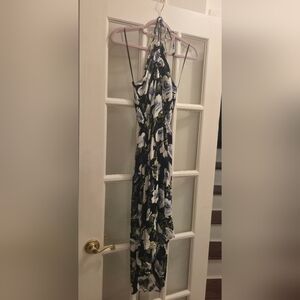 Final Touch Black & White Floral High-Low Halter Style Dress